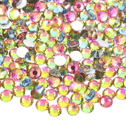 Rainbow glass rhinestones with a different color at every angle.