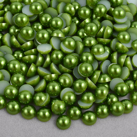 Olive Green Domed Flatback Pearls MIX