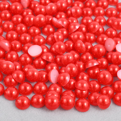 Cherry Red Domed Flatback Pearls MIX