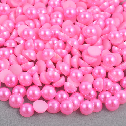 Flamingo Pink Domed Flatback Pearls MIX