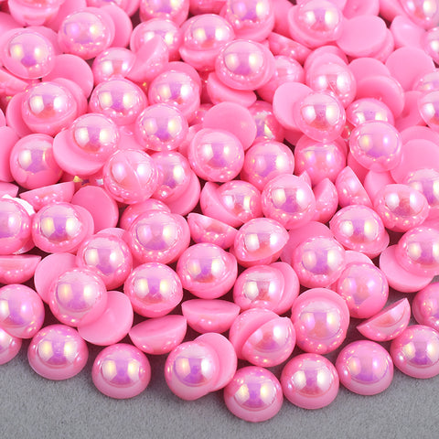 Sparkle Pink AB Domed Flatback Pearls MIX
